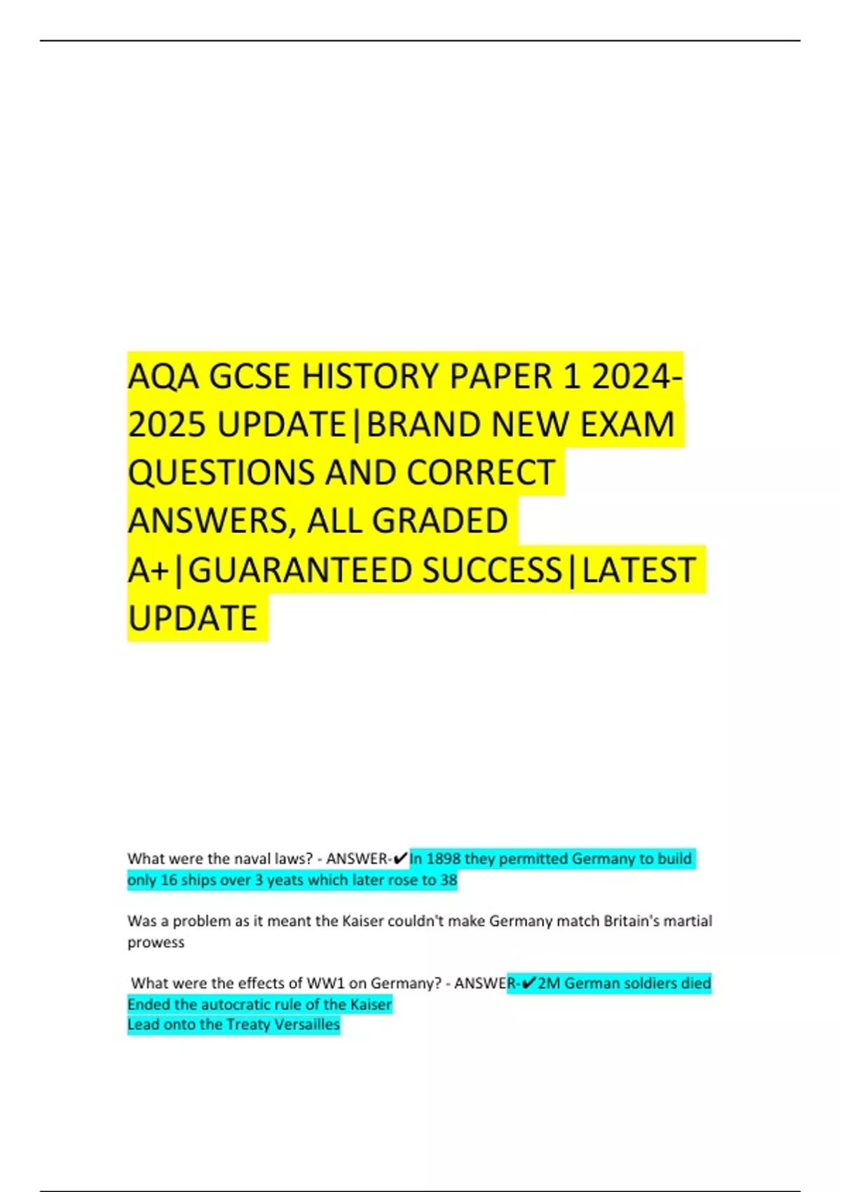 2024 AQA GCSE HISTORY PAPER UPDATE|BRAND NEW EXAM QUESTIONS AND CORRECT ...