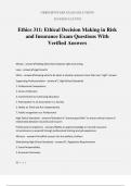 Ethics 311&colon; Ethical Decision Making in Risk and Insurance Exam Questions With Verified Answers
