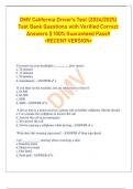 DMV California Driver's Test &lpar;2024&sol;2025&rpar;  Test Bank Questions with Verified Correct  Answers &vert;&vert; 100&percnt; Guaranteed Pass&excl;&excl;  <RECENT VERSION>