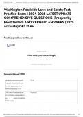 Washington Pesticide Laws and Safety Test&comma; Practice Exam &vert; 2024-2025 LATEST UPDATE COMPREHENSIVE QUESTIONS &lpar;Frequently Most Tested&rpar; AND VERIFEID ANSWERS &lpar;100&percnt; accurate&rpar;&vert;GET IT A&plus;