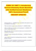 CHEM 101 UNIT 1&colon; Introductory  General Chemistry Exam Questions  with Verified Correct Solutions &vert;&vert;  100&percnt; Guaranteed Pass&excl;&excl;&excl;  <RECENT UPDATE>   