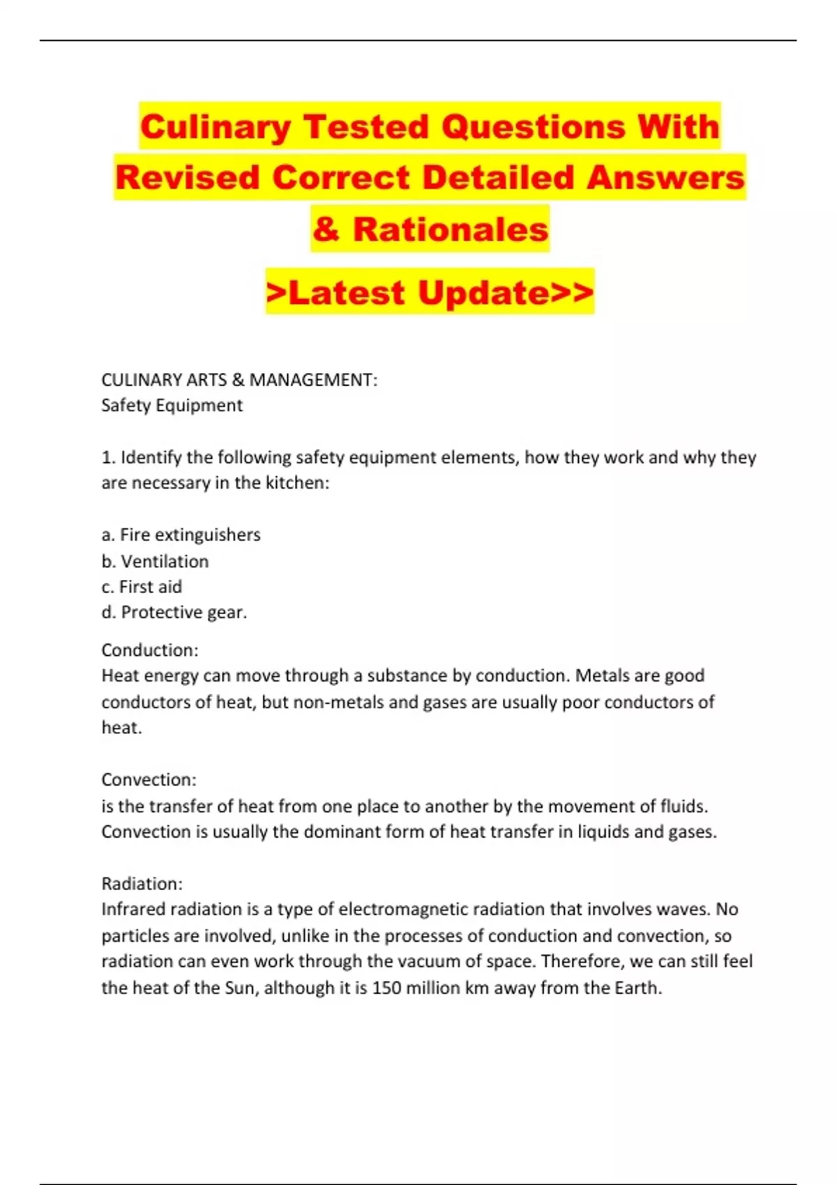 Culinary Tested Questions With Revised Correct Detailed Answers ...