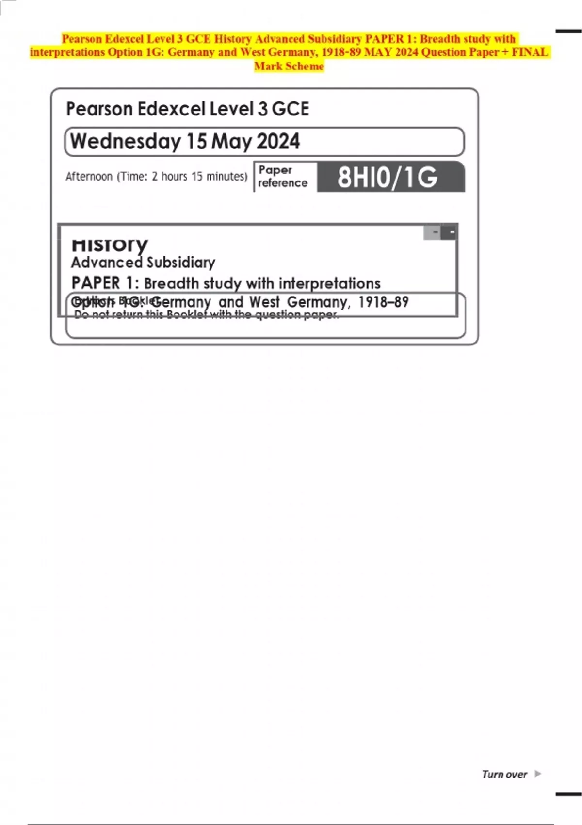 Pearson Edexcel Level 3 GCE History Advanced Subsidiary PAPER 1 ...