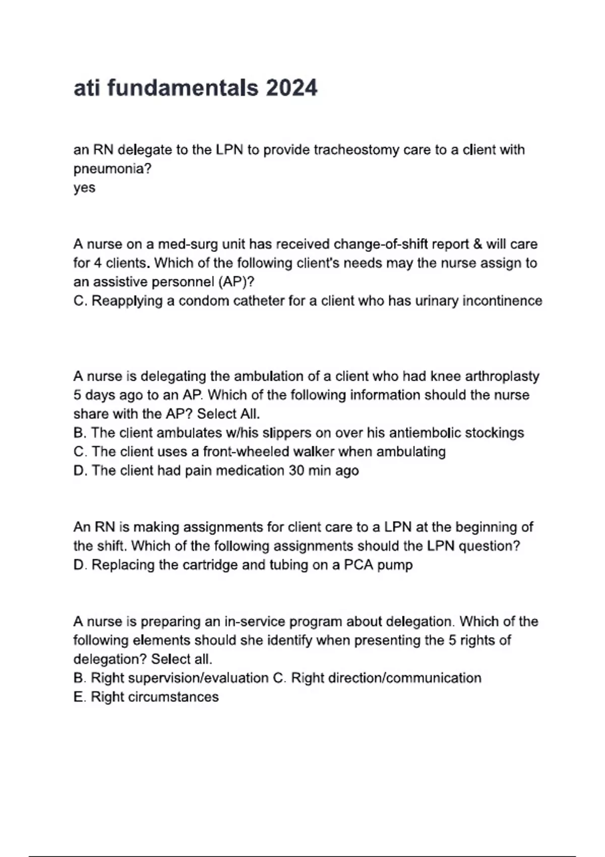 ati fundamentals 2024 NEWEST ACTUAL exam questions with correct answers ...