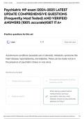 Psychiatric NP exam &vert;2024-2025 LATEST UPDATE COMPREHENSIVE QUESTIONS &lpar;Frequently Most Tested&rpar; AND VERIFEID ANSWERS &lpar;100&percnt; accurate&rpar;&vert;GET IT A&plus;