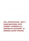 TEFL CERTIFICATION &colon; UNIT 5 EXAM QUESTIONS  WITH CORRECT ANSWERS ALL VERIFIED BY AN EXPERT  A&plus; GRADED &lpar;LATEST UPDATE&rpar;