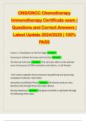 ONS&sol;ONCC Chemotherapy Immunotherapy Certificate exam &vert; Questions and Correct Answers &vert; Latest Update 2024&sol;2025 &vert; 100&percnt; PASS