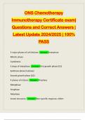 ONS Chemotherapy Immunotherapy Certificate exam&vert; Questions and Correct Answers &vert; Latest Update 2024&sol;2025 &vert; 100&percnt; PASS