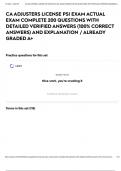 CA ADJUSTERS LICENSE PSI EXAM ACTUAL EXAM COMPLETE 200 QUESTIONS WITH DETAILED VERIFIED ANSWERS &lpar;100&percnt; CORRECT ANSWERS&rpar; AND EXPLANATION &sol; ALREADY GRADED A&plus;