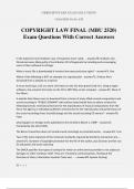 COPYRIGHT LAW FINAL &lpar;MBU 2520&rpar; Exam Questions With Correct Answers