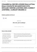 COMMERCIAL DRIVER LICENSE EXAM ACTUAL EXAM COMPLETE 150 QUESTIONS WITH DETAILED VERIFIED ANSWERS &lpar;100&percnt; CORRECT ANSWERS&rpar; &sol; ALREADY GRADED A&plus;