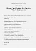 Missouri Permit Practice Test Questions With Verified Answers