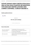NOTARY SIGNING AGENT CERTIFICATION EXAM 2024 ACTUAL EXAM COMPLETE 100 QUESTIONS WITH DETAILED VERIFIED ANSWERS &lpar;100&percnt; CORRECT ANSWERS&rpar; &sol; ALREADY GRADED A&plus;