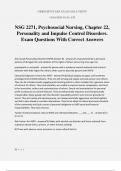 NSG 2271&comma; Psychosocial Nursing&comma; Chapter 22&comma; Personality and Impulse Control Disorders&period; Exam Questions With Correct Answers