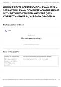 GOOGLE LEVEL 1 CERTIFICATION EXAM 2024 &ndash; 2025 ACTUAL EXAM COMPLETE 400 QUESTIONS WITH DETAILED VERIFIED ANSWERS &lpar;100&percnt; CORRECT ANSWERS&rpar; &sol; ALREADY GRADED A&plus;