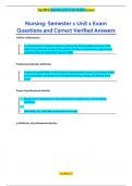 Nursing&colon; Semester 1 Unit 1 Exam Questions and Correct Verified Answers