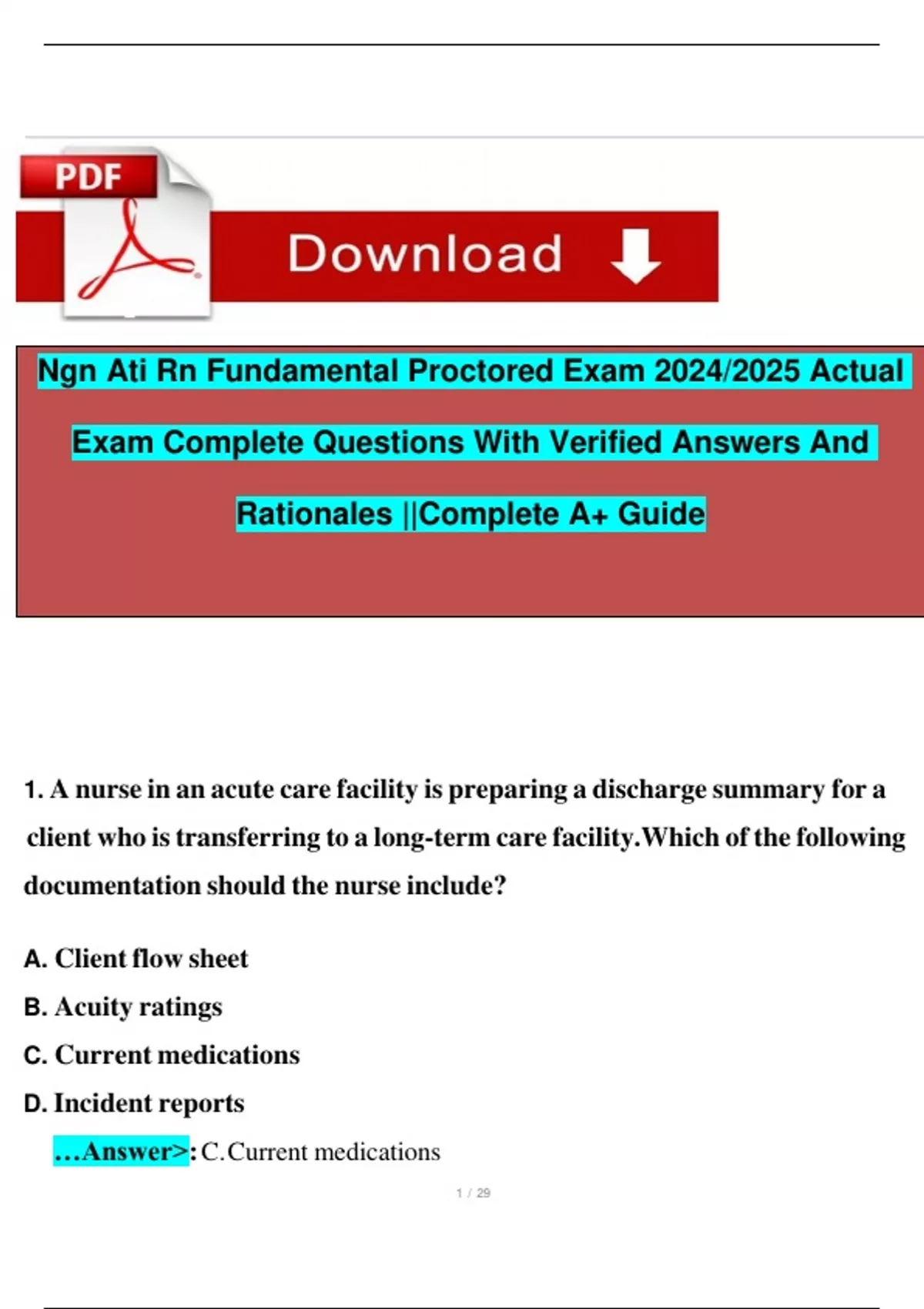 Ngn Ati Rn Fundamental Proctored Exam 2024/2025 Actual Exam Complete ...