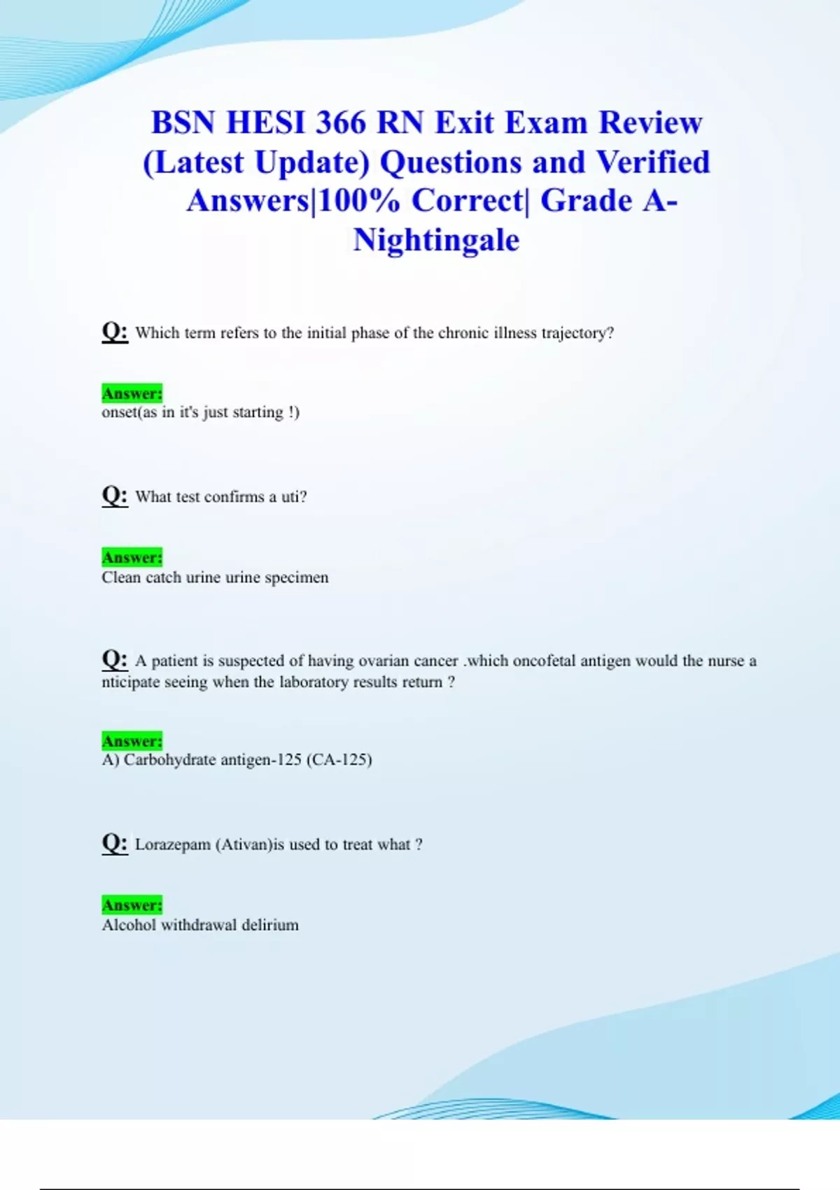 BSN 366 HESI RN Exit Exams (ALL Latest 2025/ 2026 Updates STUDY BUNDLE ...