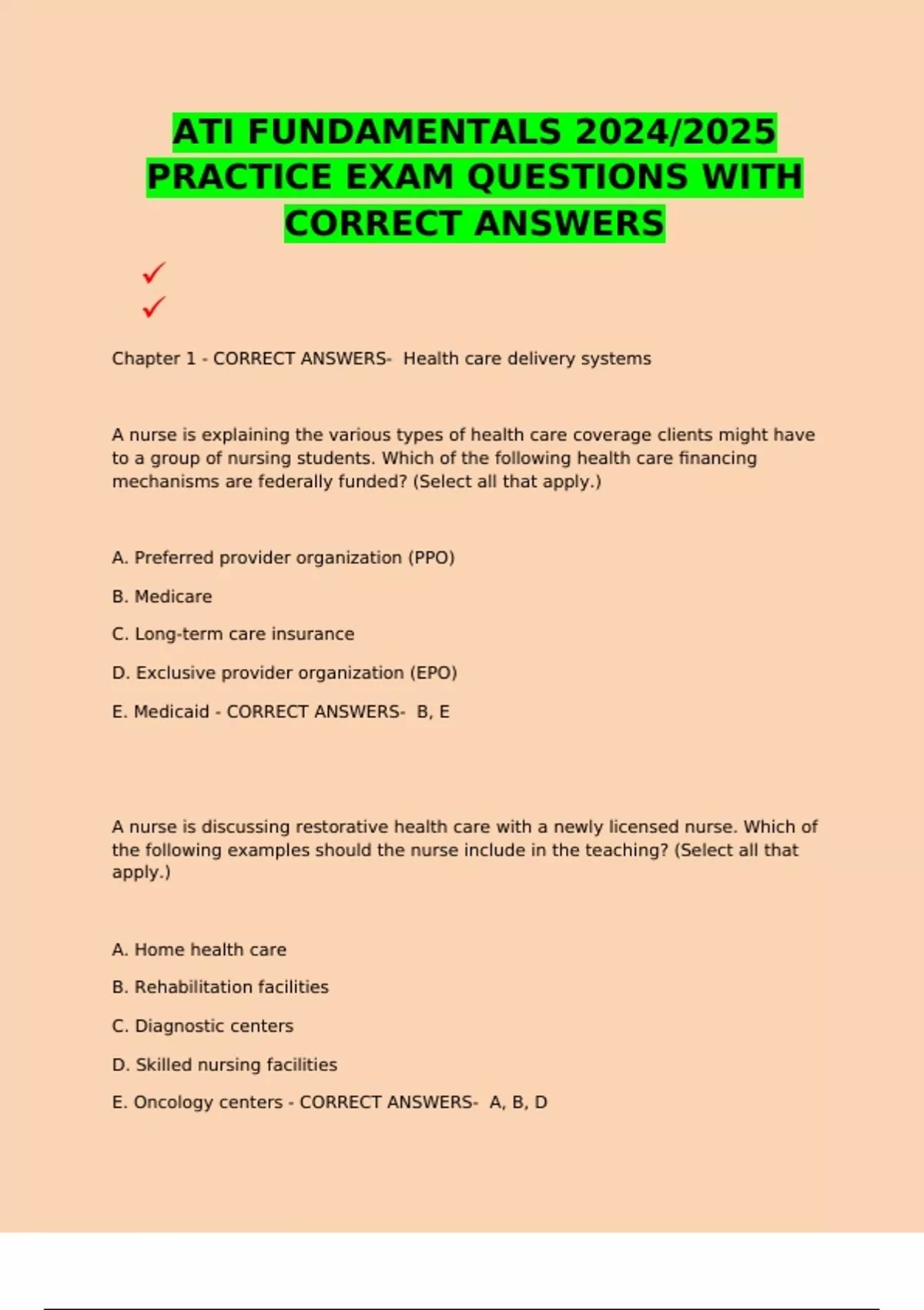 ATI FUNDAMENTALS 2024/2025 PRACTICE EXAM QUESTIONS WITH CORRECT ANSWERS ...