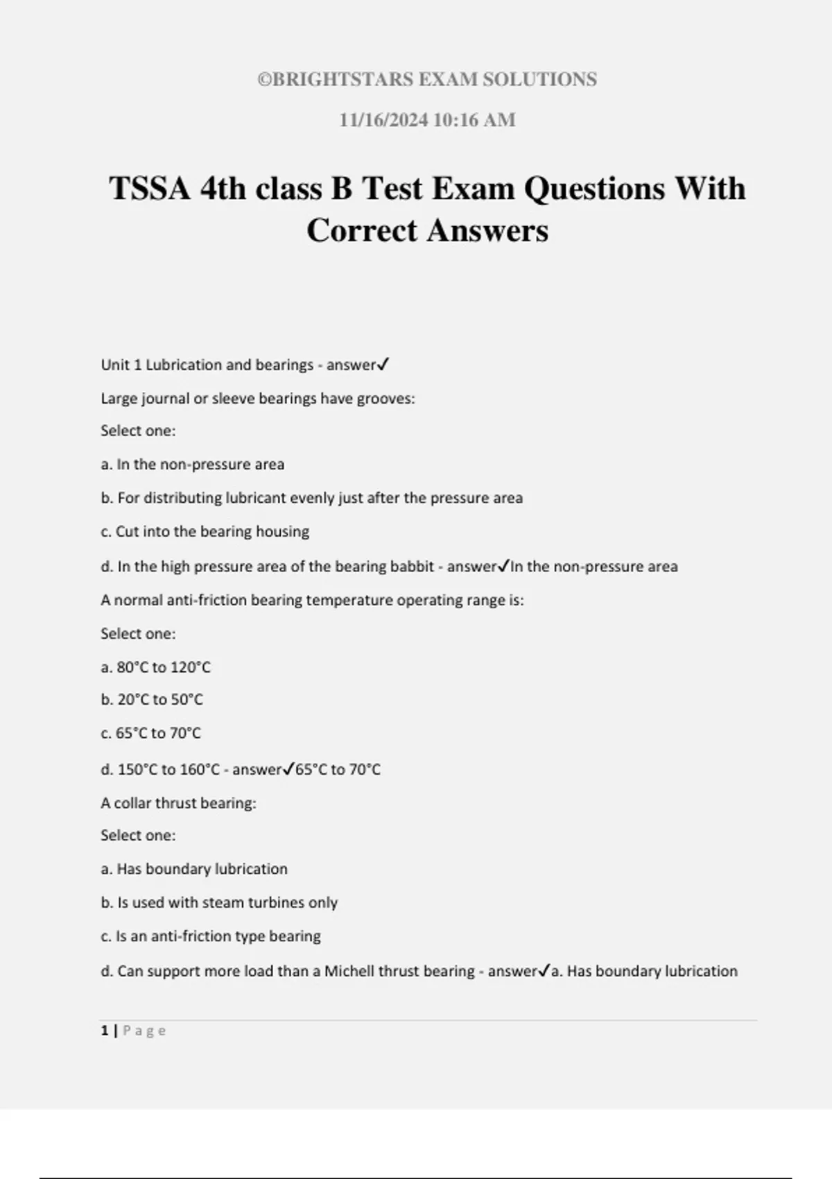 Tssa Testing TSSA 4th class B Test Exam Questions With Correct Answers - TSSA ...