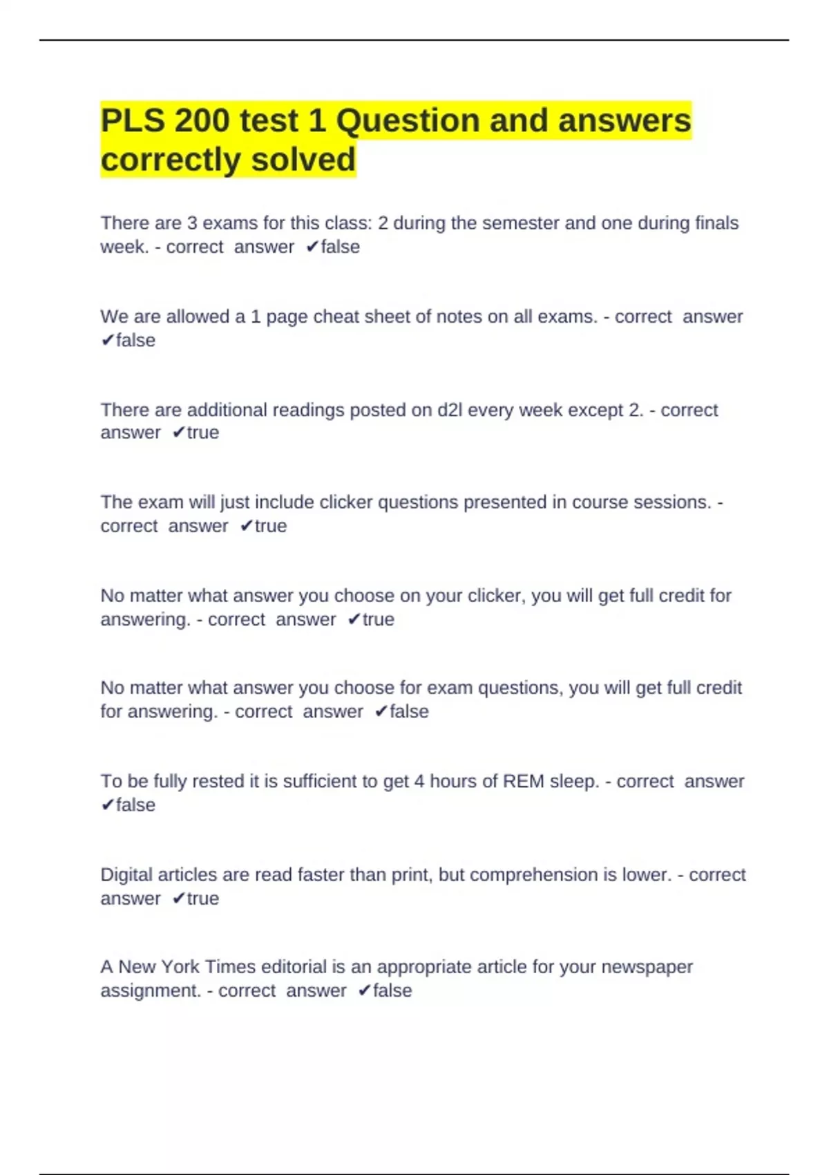 Pls Test Language PLS 200 test 1 Question and answers correctly solved - PLS 200 - Stuvia US