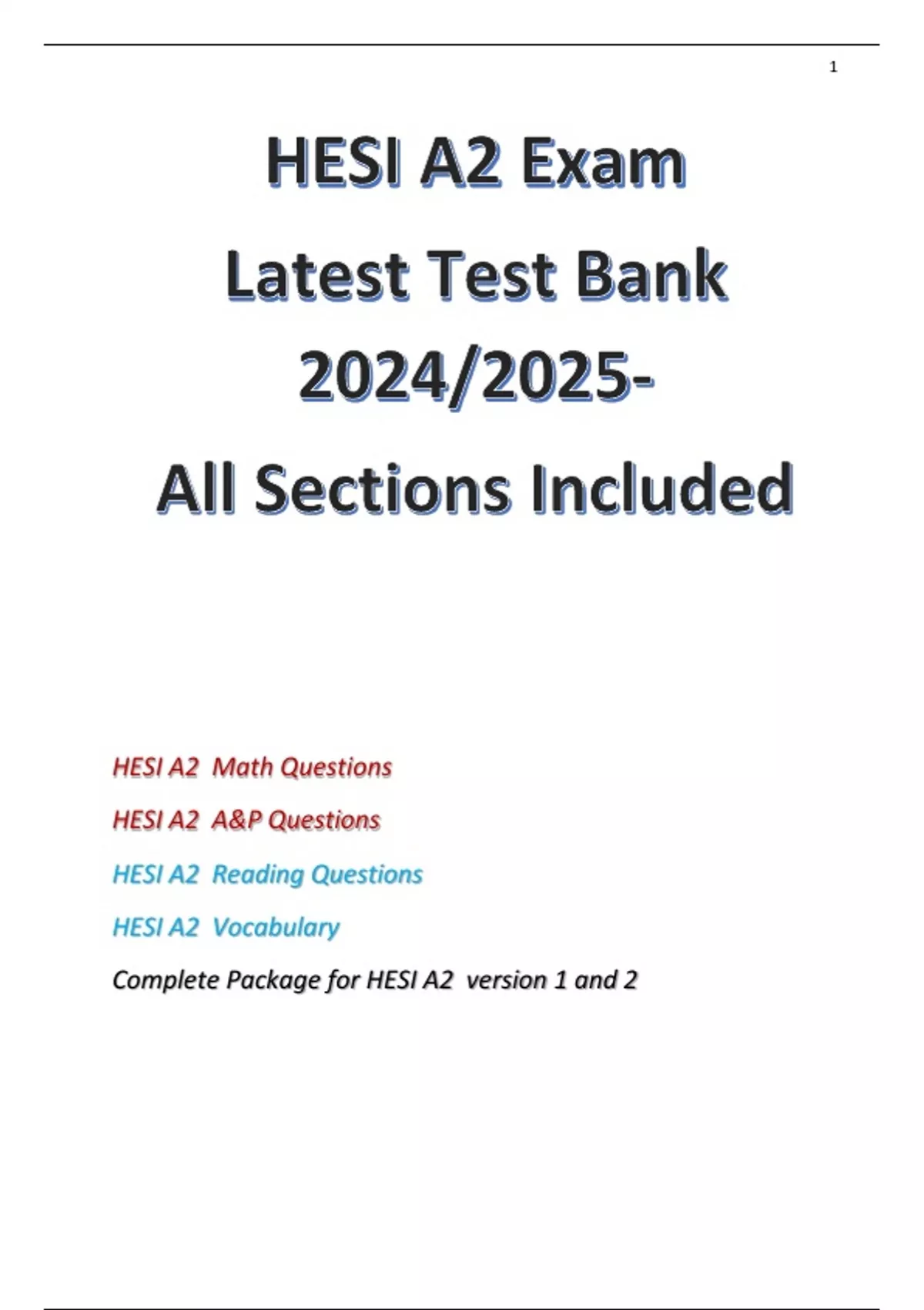 HESI A2 Exam Latest Test Bank 2024/2025 All Sections Included - Hesi A2 ...