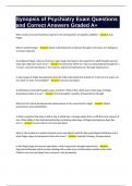 Synopsis of Psychiatry Exam Questions and Correct Answers Graded A&plus;
