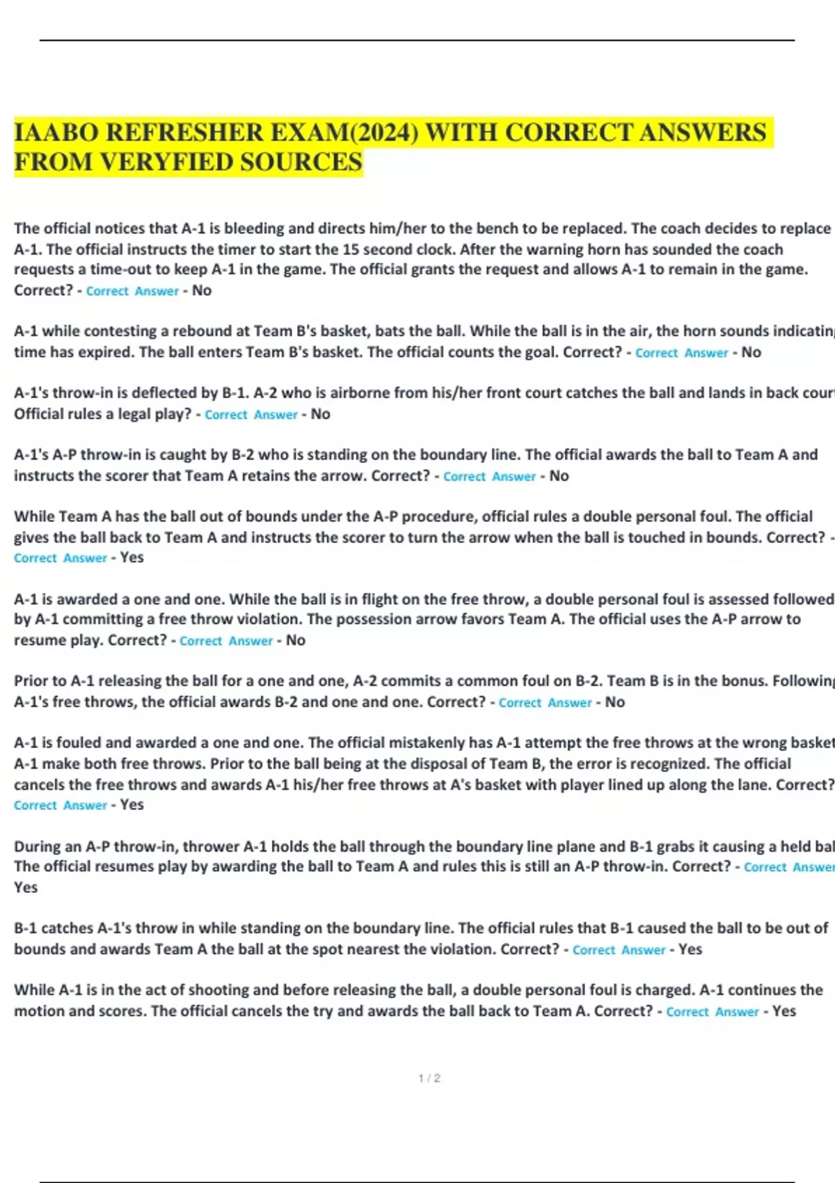 IAABO REFRESHER EXAM(2024) WITH CORRECT ANSWERS FROM VERYFIED SOURCES ...