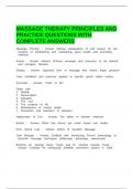 MASSAGE THERAPY PRINCIPLES AND PRACTICE QUESTIONS WITH COMPLETE ANSWERS