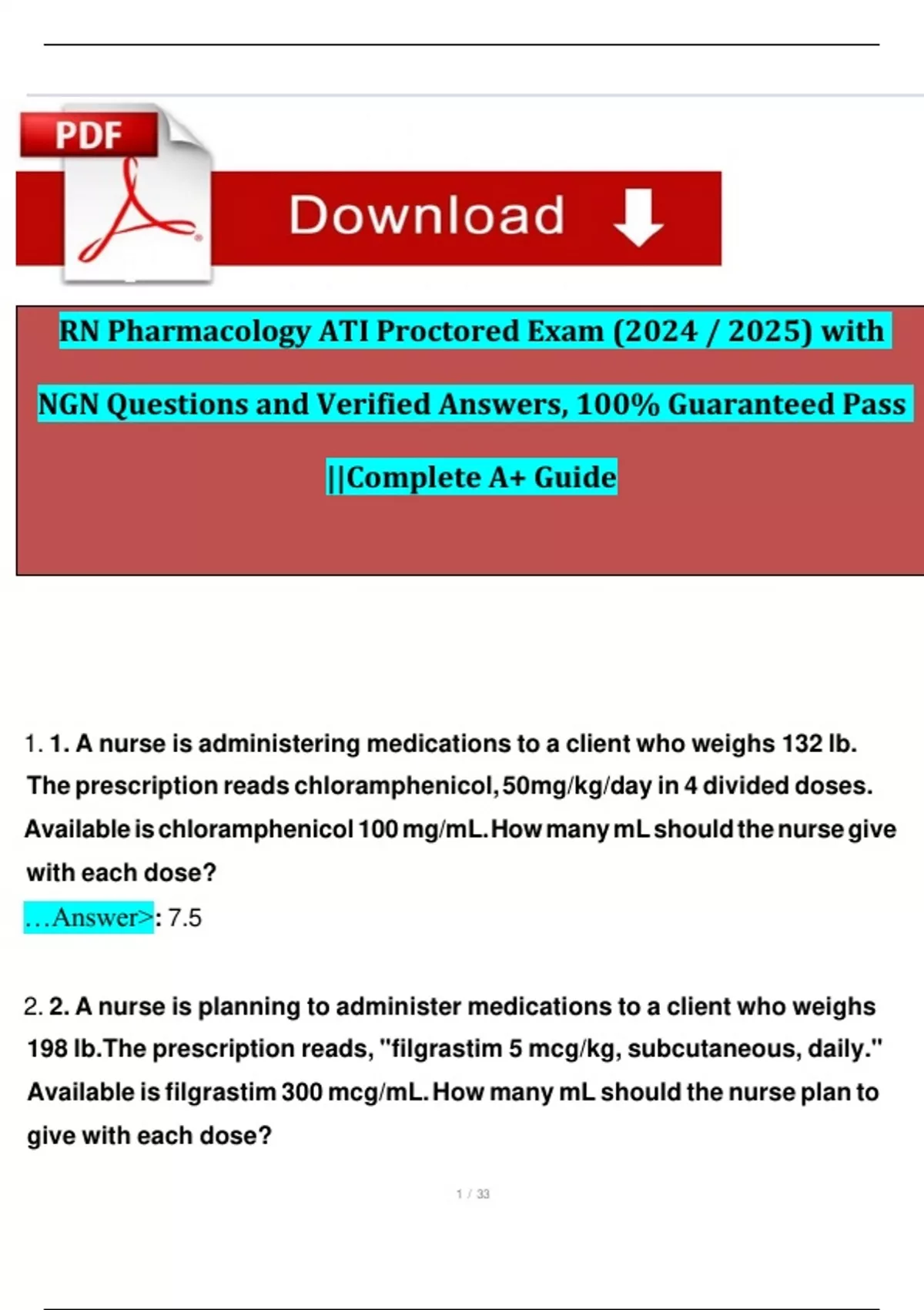 RN Pharmacology ATI Proctored Exam (2024 / 2025) with NGN Questions and ...