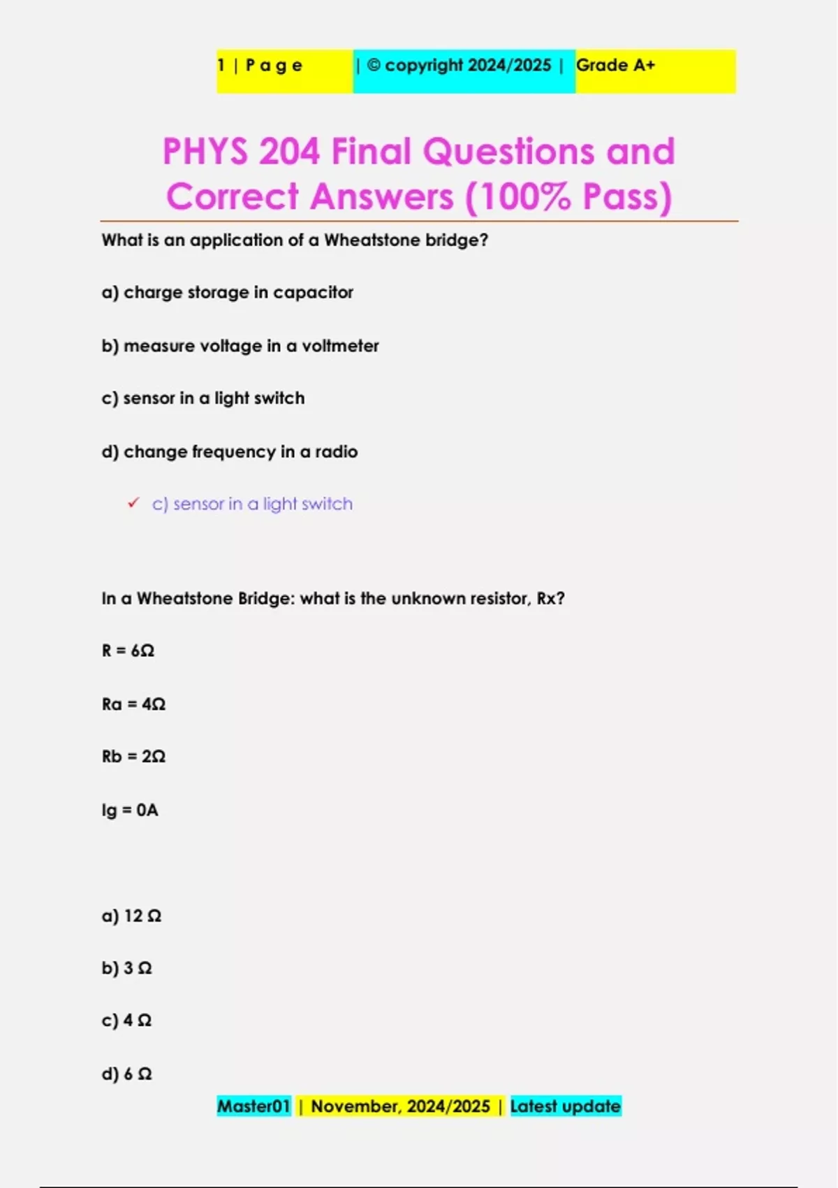 PHYS 204 LAB COMPLETE QUESTIONS AND CORRECT DETAILED ANSWERS (VERIFIED ...