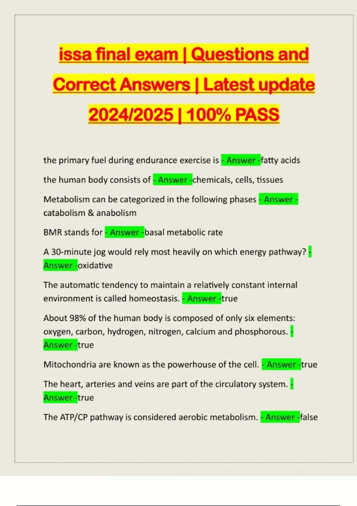 issa final exam | Questions and Correct Answers | Latest update 2024/ ...