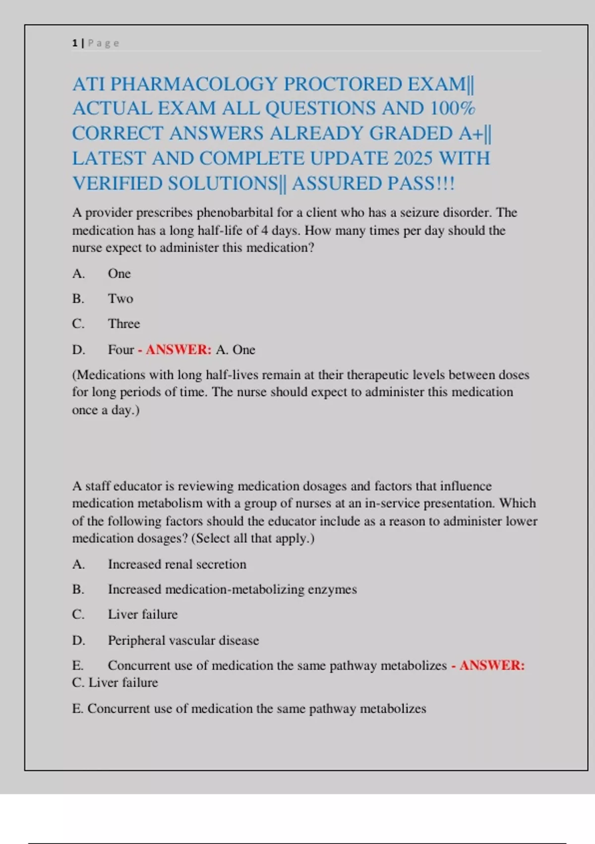 ATI PHARMACOLOGY PROCTORED EXAM|| ACTUAL EXAM ALL QUESTIONS AND 100% ...