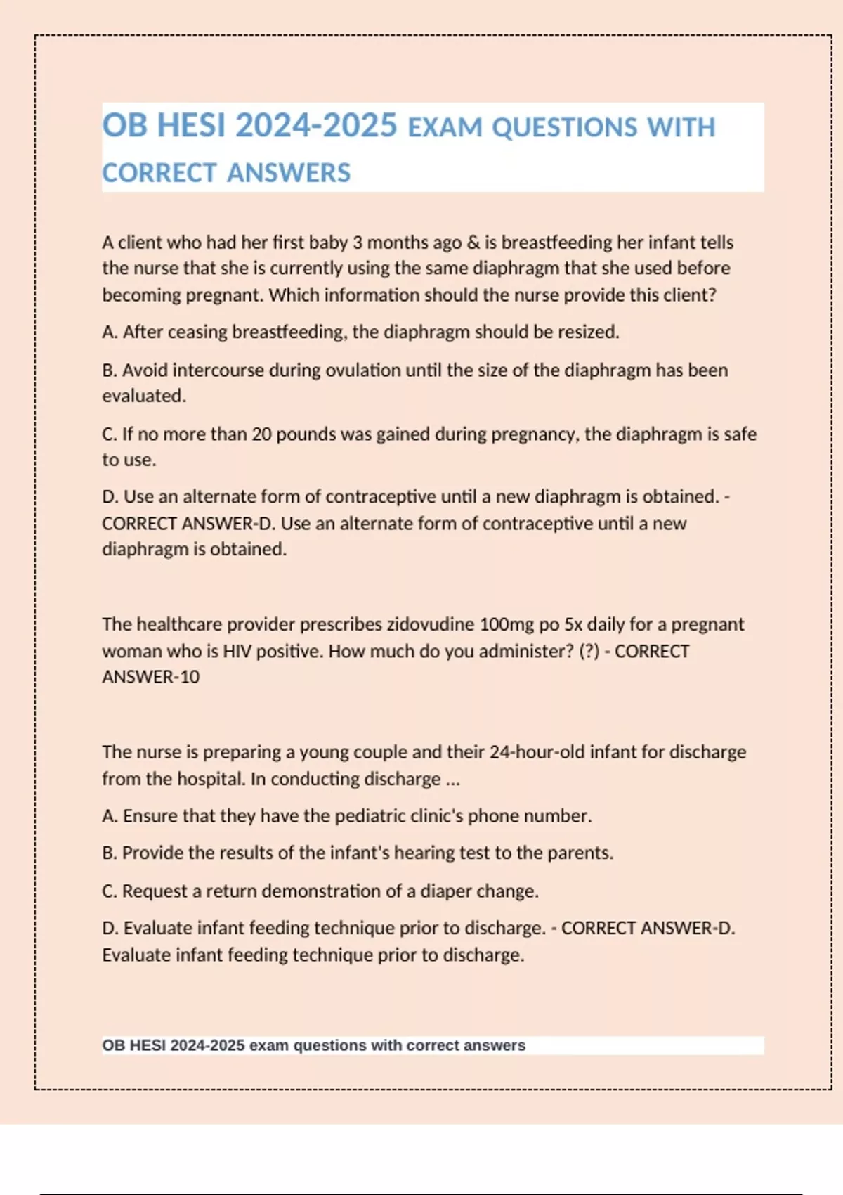 OB HESI EXAM QUESTIONS WITH CORRECT ANSWERS - OB HESI - Stuvia US
