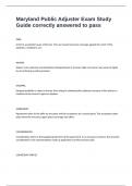Maryland Public Adjuster Exam Study Guide correctly answered to pass