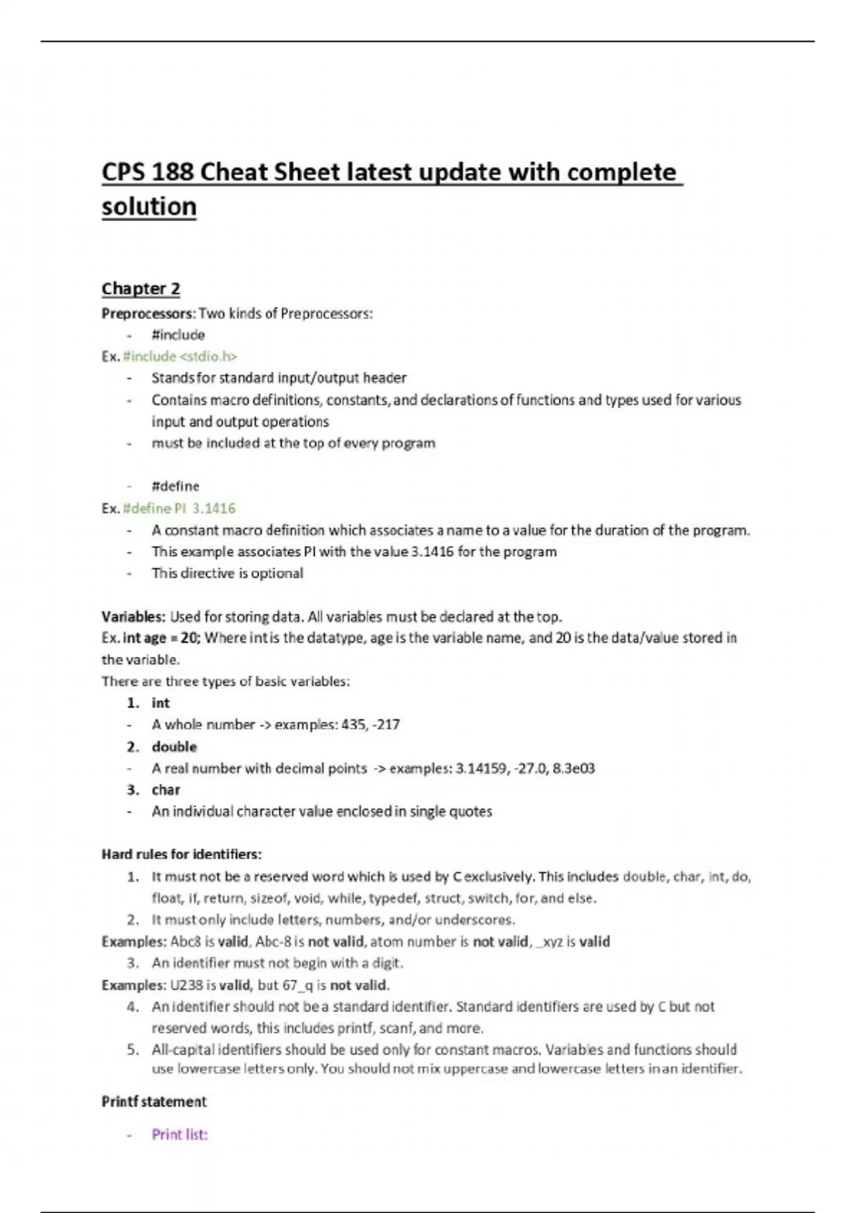 CPS 188 Cheat Sheet latest update with complete solution - CPS 188 ...