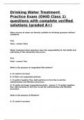 Drinking Water Treatment Practice Exam &lpar;OHIO Class 1&rpar; questions with complete verified solutions
