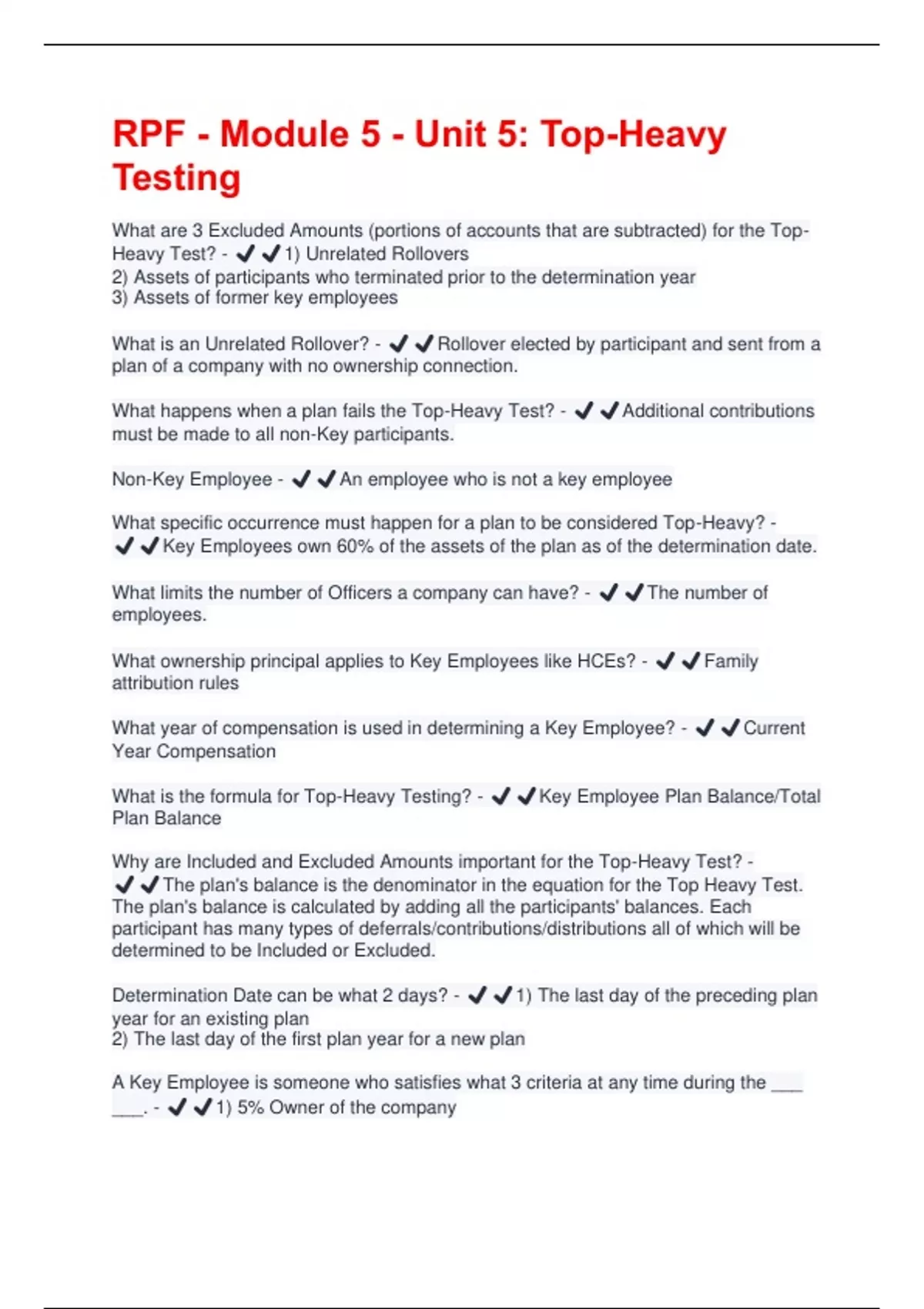 Topheavy Test Sample RPF - Module 5 - Unit 5: Top-Heavy Testing Questions and Answers Fully ...