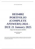 HED4802 PORTFOLIO &lpar;COMPLETE ANSWERS&rpar; 2024 - DUE 21 January 2025&semi; 100&percnt; TRUSTED Complete&comma; trusted solutions and explanations&period;&period; Ensure your success with us&period;&period;&period; 