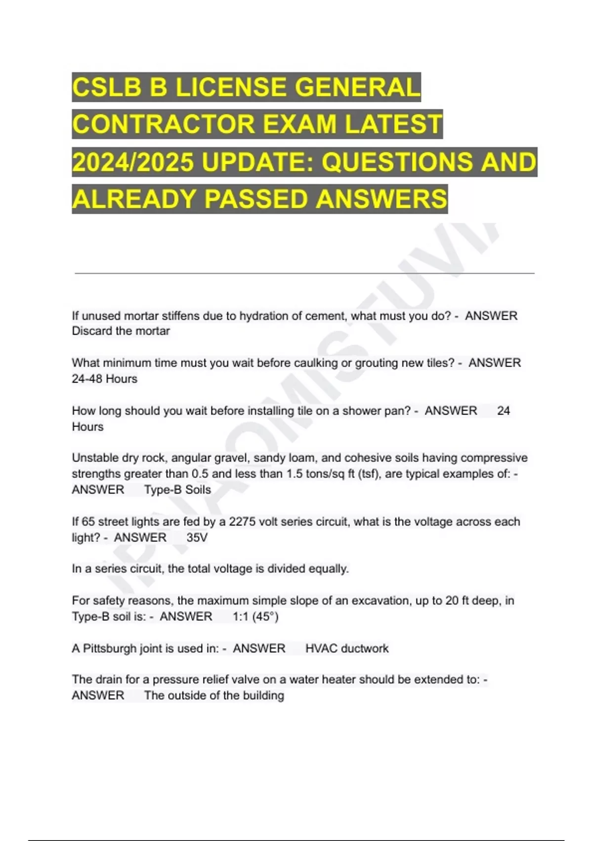CSLB B LICENSE GENERAL CONTRACTOR EXAM LATEST 2024/2025 UPDATE ...