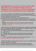 NUR 2459 EXAM 3 ACTUAL EXAM LATEST 2024-2025 MENTAL AND BEHAVIORAL HEALTH NURSING