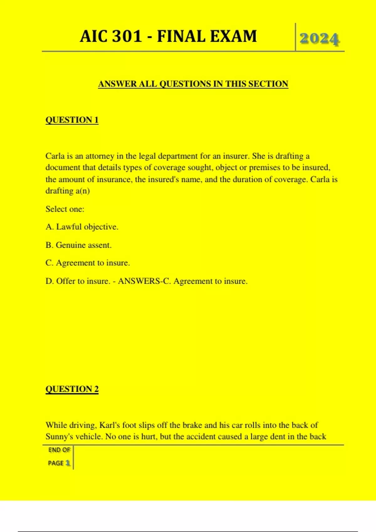 AIC 301 - FINAL EXAM QUESTIONS AND ANSWERS 2024 - AIC 301 - Stuvia US