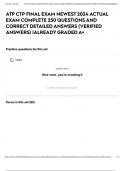 ATP CTP FINAL EXAM NEWEST 2024 ACTUAL EXAM COMPLETE 250 QUESTIONS AND CORRECT DETAILED ANSWERS &lpar;VERIFIED ANSWERS&rpar; &vert;ALREADY GRADED A&plus;