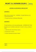  MGMT 311 HONORS EXAM 1 QUESTIONS AND ANSWERS 2024