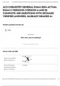 ACS CHEMISTRY GENERAL EXAM 2024 ACTUAL EXAM 2 VERSIONS &lpar;VERSION A AND B&rpar; COMPLETE 400 QUESTIONS WITH DETAILED VERIFIED ANSWERS &sol;ALREADY GRADED A&plus;