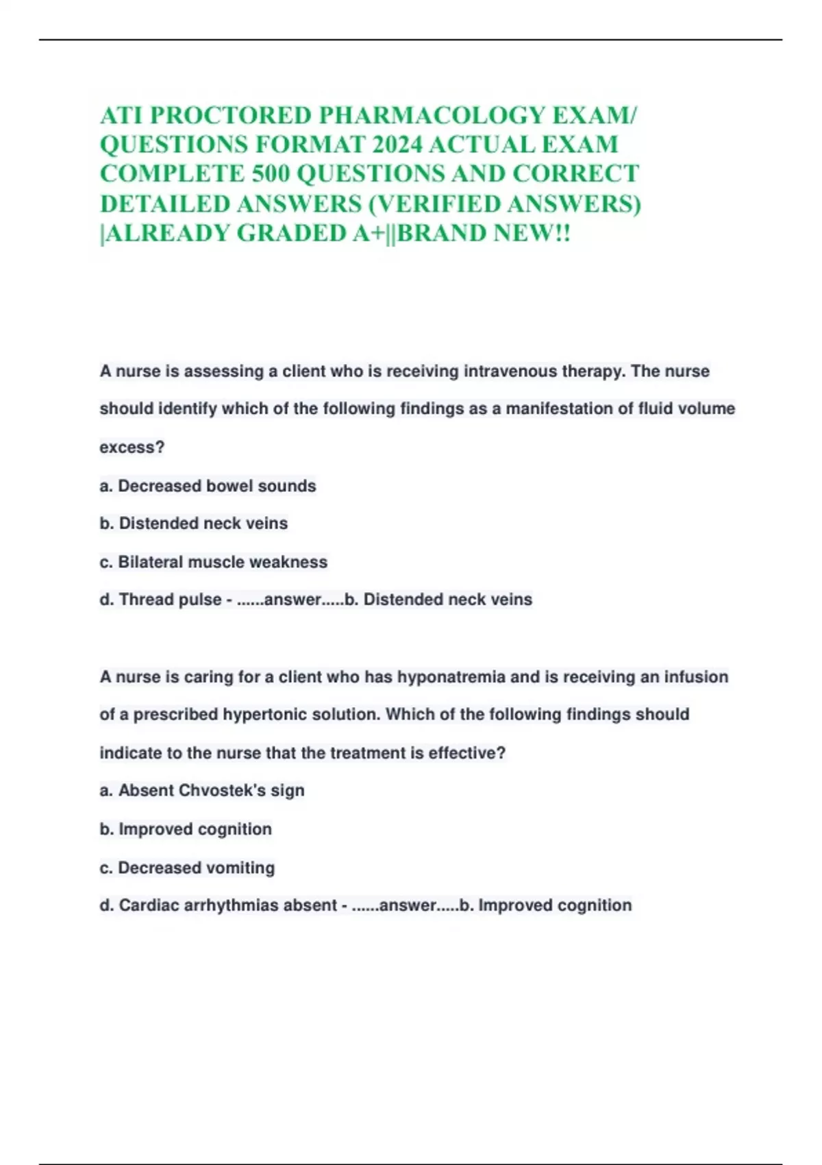 ATI PROCTORED PHARMACOLOGY EXAM/ QUESTIONS FORMAT 2024 ACTUAL EXAM ...