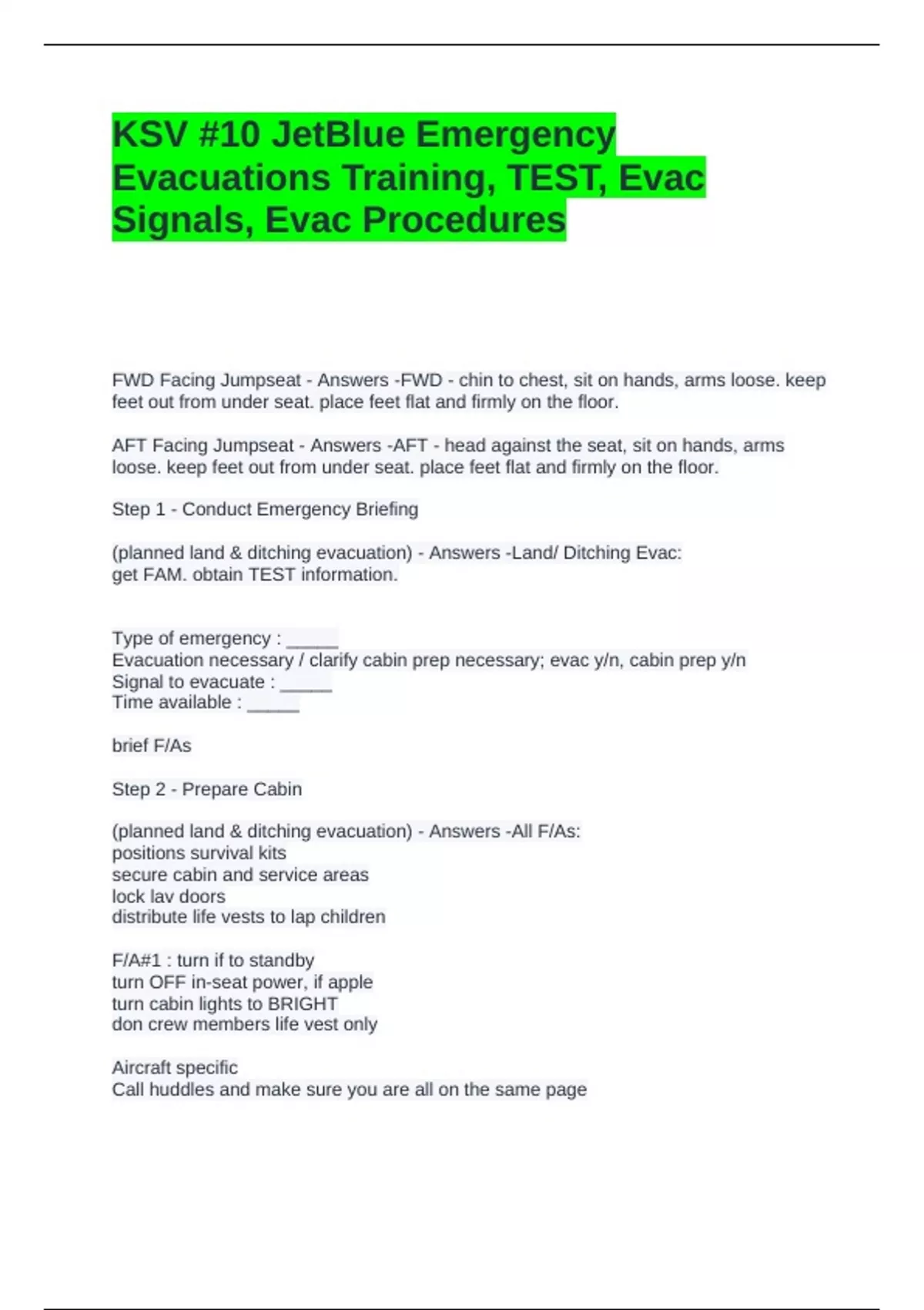 Jetblue Testing KSV -10 JetBlue Emergency Evacuations Training, TEST, Evac Signals ...