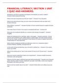 FINANCIAL LITERACY&comma; SECTION 1 UNIT 1 QUIZ AND ANSWERS