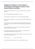 Religious Studies A Level&colon; Paper 1 Philosophy of Religion & Ethics Final Exam Solved Correctly&period;