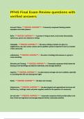 PFHS Final Exam Review questions with verified answers